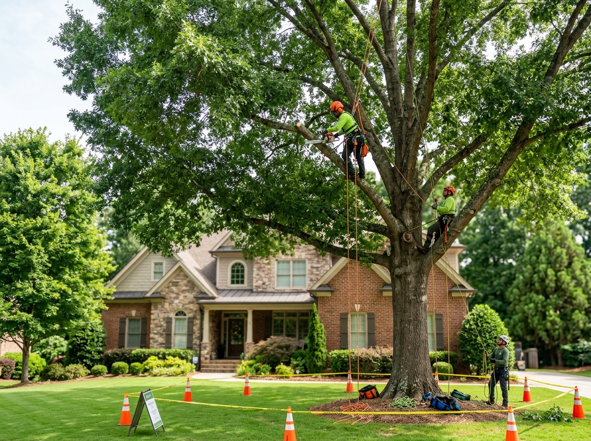 Tree-lined residential street in Brookhaven Georgia with mature hardwoods and established homes