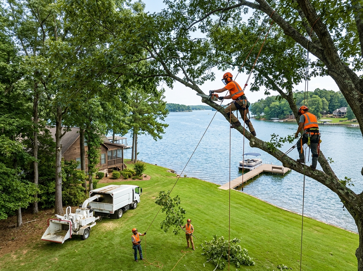 Lakefront property near Lake Lanier in Buford Georgia with mature pine trees