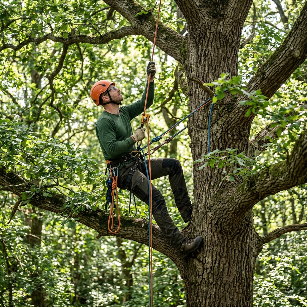 Certified arborist inspecting a tree in Lilburn GA