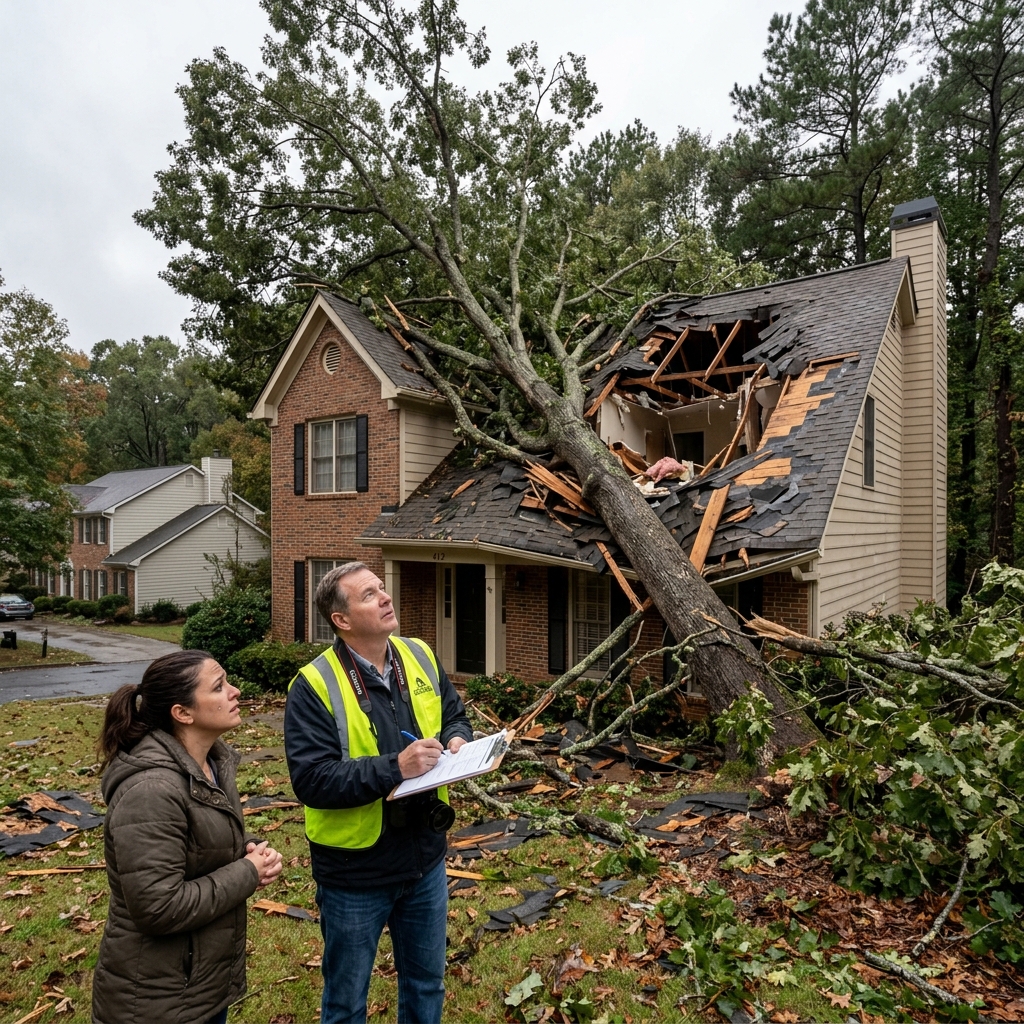 Tree fallen on roof for insurance claim