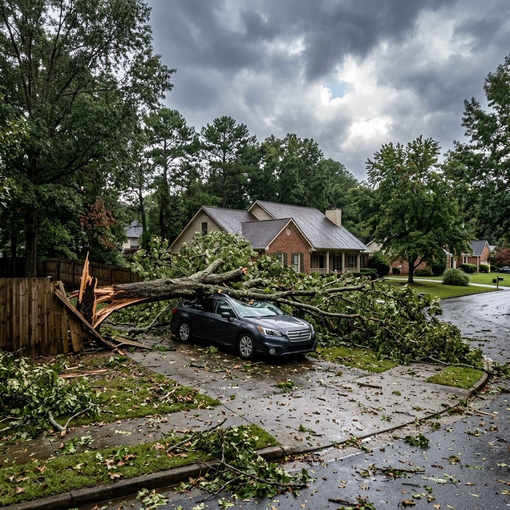 Storm damaged tree in Lilburn GA